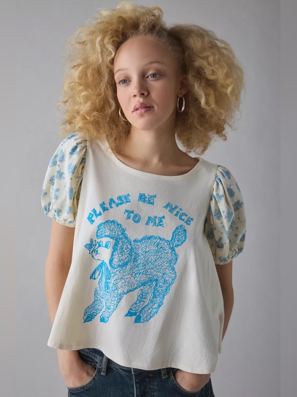 UO Kimchi Blue Please Be Nice Graphic Puff Sleeve Swing Tee